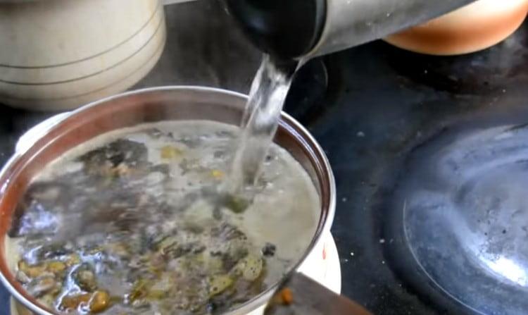 Добавете вода, както и подправки на вкус.