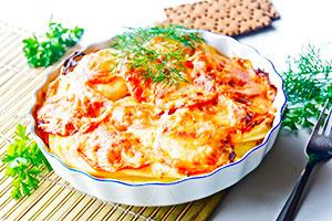 Картофена касерола с гъби, домати и билки