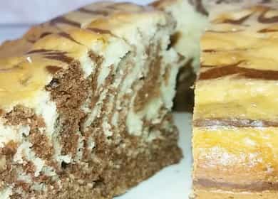 Торта (пай) Зебра на кефир по стъпка по стъпка рецепта със снимка