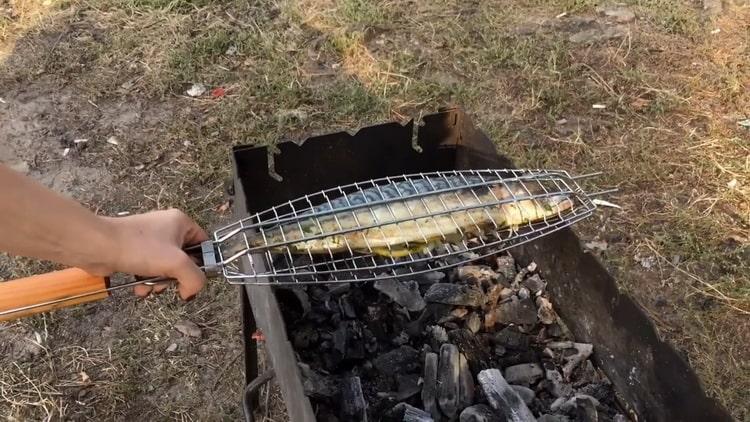 За готвене скумрия на скарата. пригответе барбекюто