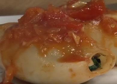 Готвим вкусни калмари, пълнени с гъби, по стъпка по стъпка рецепта със снимка.