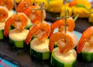 Готвим вкусни и красиви канапе със скариди по стъпка по стъпка рецепта със снимка.