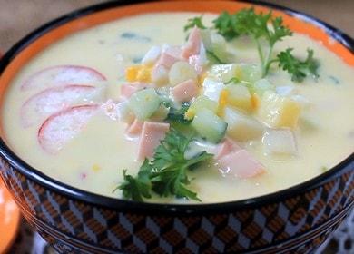 Приготвяме класическа okroshka с наденица по стъпка по стъпка рецепта със снимка.