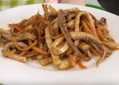 Приготвяме оригинална салата с каламари и корейски моркови по стъпка по стъпка рецепта със снимка.